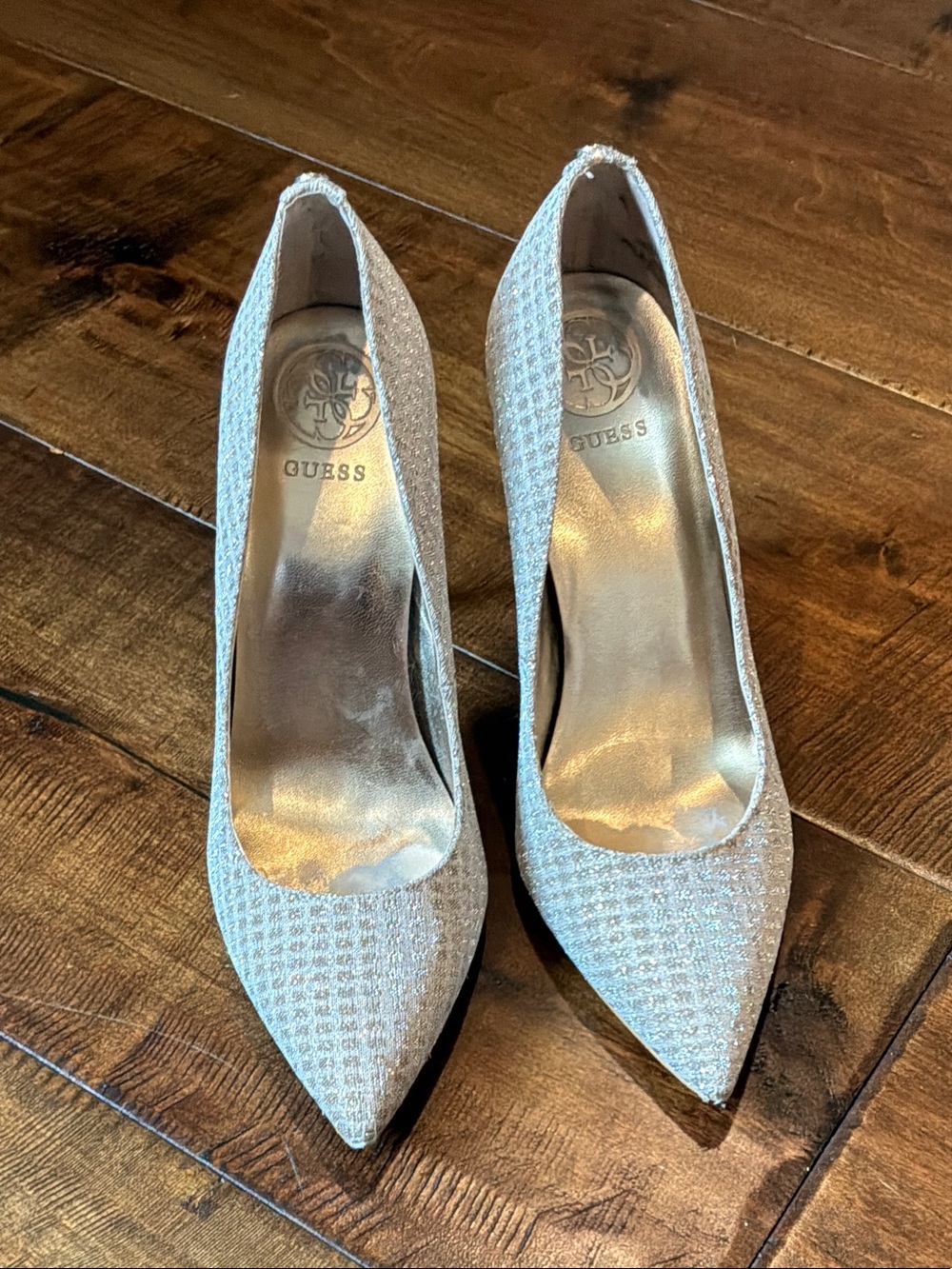GUESS Glitter Pointed-Toe Pumps in Silver